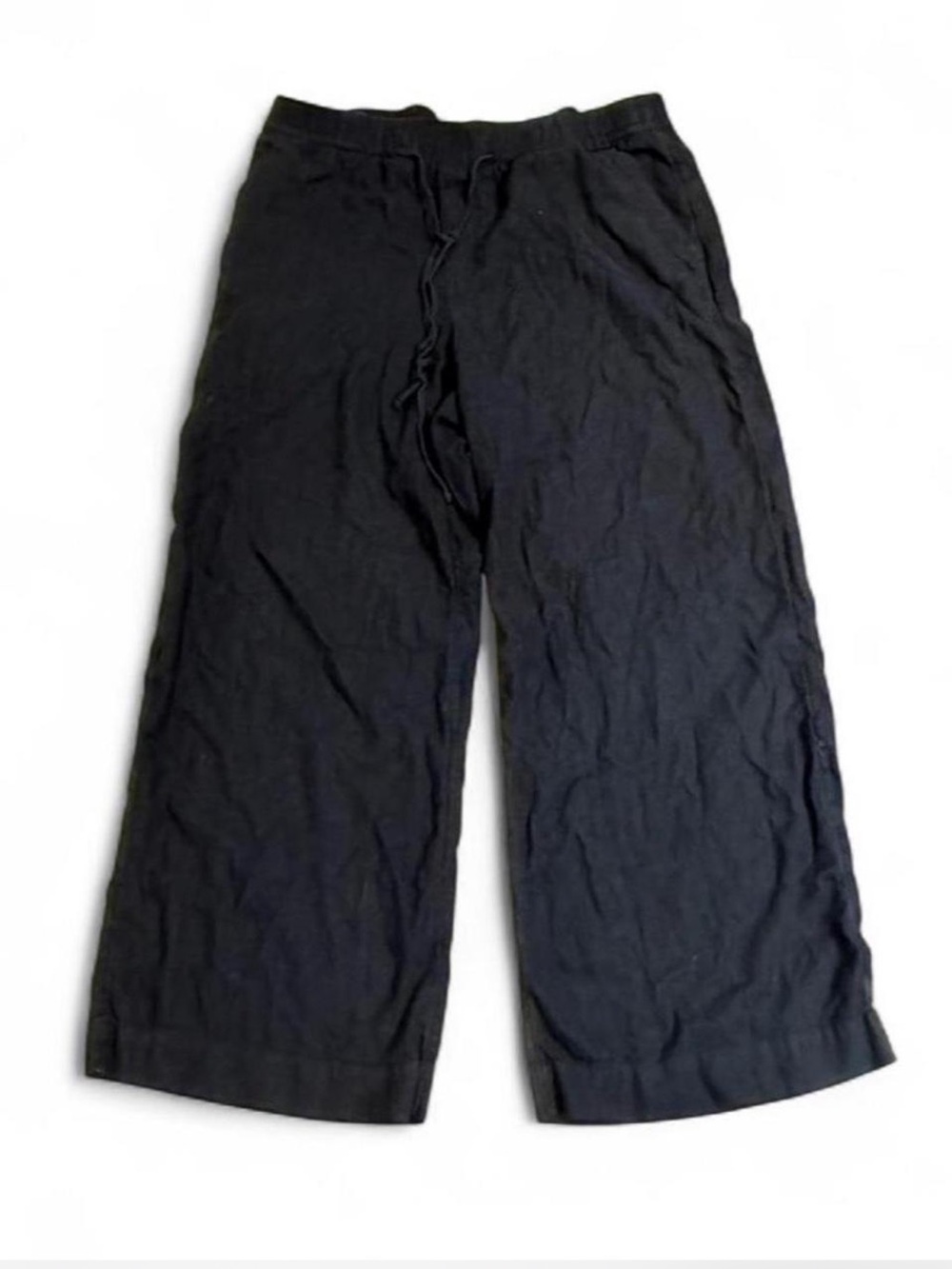 a new day Black Wide-Leg Drawstring Linen Pants